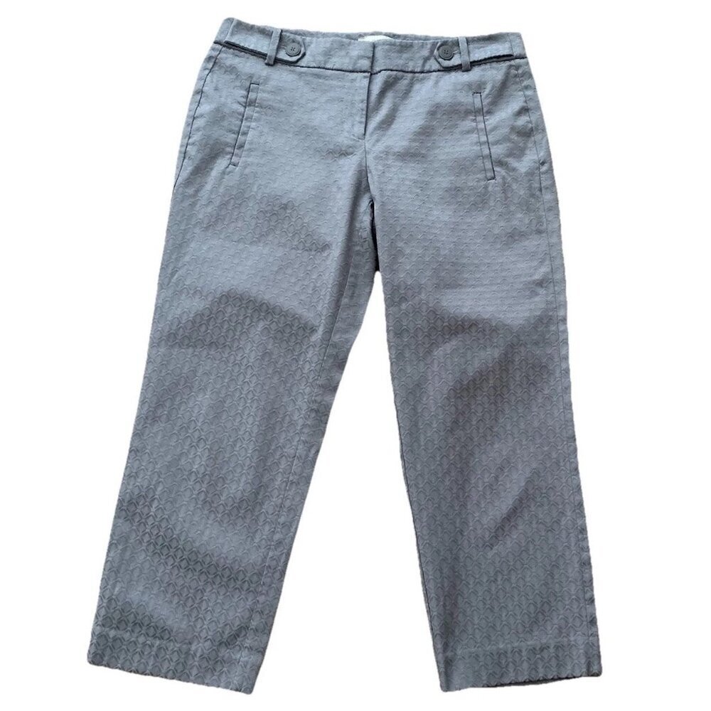 Loft Crop Pants Size 4 Gray Pockets Geometric Print NWOT